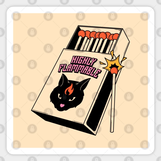 Highly Flammable Black Cat in beige Magnet by The Charcoal Cat Co.